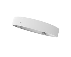 Hvid LEDVANCE Downlight Slim Alu-ramme på 280 mm, vist skråt med den runde rammes underside synlig.