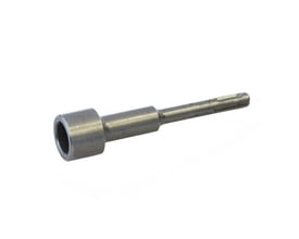 Nærbillede af Baier jordspydsadapter DRC17, visende SDS-plus SDS-plus spidsen og den solide metalfinish.