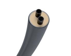 Flexstar Duo rør i grå med 32+32/105mm dimensioner, 10 meter lang, med isolering og to indre sorte rør.