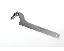 Hagenøgle med led, model 304, i rustfrit stål til omløbere med diameter 25-51 mm, med indgraveret tekst.