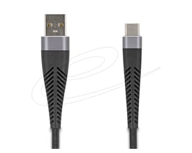 DeLock forstærket USB-A til USB-C-ladekabel på 1 meter med begge stik vist forfra og sorte stikaflastninger.