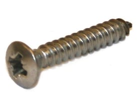 Pladeskrue LH DIN 7983C A4 PZ, 4,8x25 mm. Syrefast A4 stål skrue med linsehoved og Pozidrive kærv, isoleret på hvid baggrund.
