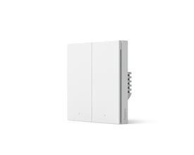 Aqara Smart Wall Switch H1, dobbelt, uden nul, med to hvide knapper og diskrete blå LED-indikatorer.