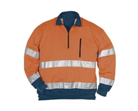 Kansas sweatshirt i orange med lynlås, telefonlomme med lynlås og reflekterende striber på bryst og ærmer.