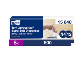 Tork Xpressnap servietpakke med 500 stk. 2-lags hvide servietter, system N4, 8 pakker.