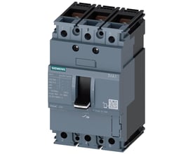 Siemens 3VA1 3-polede maksimalafbryder i grå plast, med tydelig mærkning af mærke, model og tekniske specifikationer.