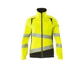 Mascot Hi-Vis jakke i gul og sort, str. S, med høj krave og skrå reflekser for optimal synlighed.