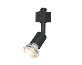 Sort Philips EasyLink Tobia-spotlampe til skinne med justerbart spothoved, set skråt forfra med lyskilden synlig.