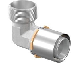 Uponor Presvinkel Unipipe, 90 grader, 40mm med 1 1/4" gevindnippel og forkromet messing finish.