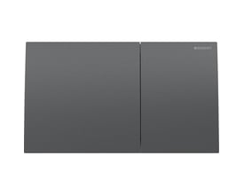 Geberit Sigma70 Square betjeningsplade i sort krom med børstet overflade og dobbeltskyl. Pladen er fremstillet af rustfrit stål og måler 250mm x 146mm.