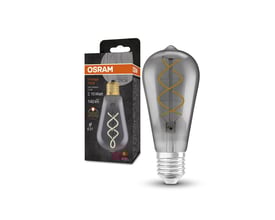 Osram Ledvance 1906 Edison Smoke Spiral Filament pære med E27 fatning, 4W og energiklasse G, vist med emballage.