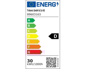 Energimærkat for LP Icon Retro-Fit LED-C upgrade kit, viser energiklasse D med et forbrug på 30 kWh/1000h.