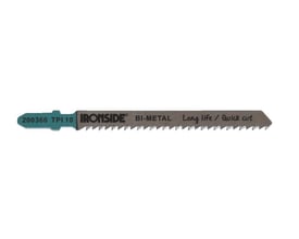 Ironside T101BF-stiksavklinge i bimetal med 10 TPI, vist fra siden med turkis skaftdel og lange savtænder.