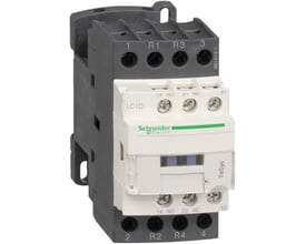 Schneider Electric TeSys D kontaktor set fra siden, 18A, 230V AC spole, viser mærkning og tilslutningsterminaler.