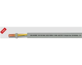 Helukabel JB-750 HMM 4G2,5 QMM styrekabel på grå baggrund med rød FRNC mærkat øverst til venstre.