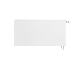 Hvid Unite Plan radiator i størrelse H600 T22 L1200 med glat front og synlig ventil til højre.