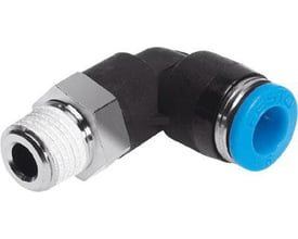 Festo vinkel-forskruning indstik QSL-1/2-16-20 med 360° justerbarhed, ydre gevind og sekskant, på hvid baggrund.