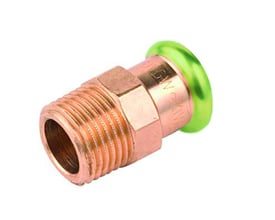 Unico overgangsnippel i messing til 42mm rør med 1 1/4" gevind og grøn EPDM O-ring.