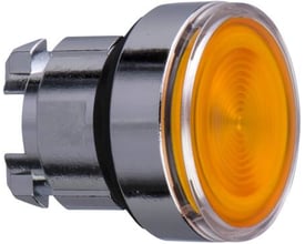 Schneider Electric Harmony XB4 lampetrykhoved i orange med riflet linse og fjederretur monteringsmekanisme.