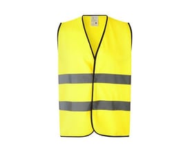 ID Identity fluorescerende gul arbejdsvest i størrelse 2XL med tre reflekterende bånd og sort kant.