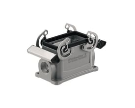 Weidmüller sokkelhus størrelse 4, 10 poler, med 2xM20 gevind og dobbelt bøjle lukkesystem i grå aluminium.