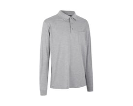 ID Identity poloshirt med lange ærmer i grå melange, XL, med brystlomme og krave.