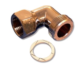 Forkromet vinkeltilgangsstykke med 3/4" indvendig gevind og 1/2" udvendig gevind, inklusive tætningsring.
