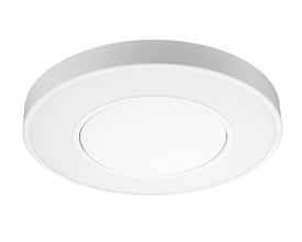 SG Armaturen Circulus Maxi 4K nødlys, et rundt, hvidt påbygningsarmatur med minimalistisk design og ensartet lysfordeling.