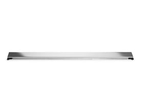 Unidrain HighLine panel i håndpoleret rustfri stål, med en længde på 1200 mm, præsenteret fladt på en hvid baggrund.