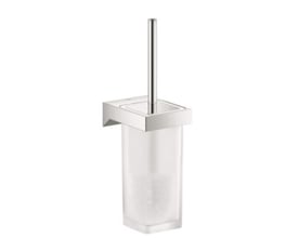 Væghængt Grohe Selection Cube toiletbørsteholder, vist fra siden, fremstillet i forkromet metal og glas.