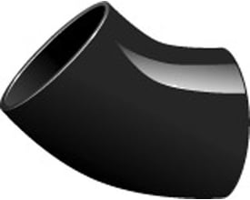 MA grenrør i sort støbejern med epoxy coating, 45 graders vinkel og 150mm diameter.