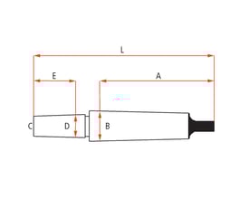 Diesella indstiksdorn MK 2 / B18 med målillustration, viser dimensioner L, A, B, E, D og C.