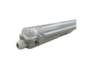 Hvidt V-TAC T8 LED-armatur med gennemsigtigt dæksel og kabelgennemføring, beregnet til ét 150 cm LED-rør.