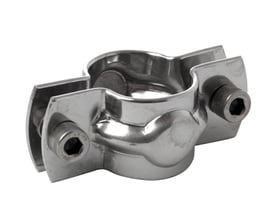 Rørholder i rustfrit AISI 304 stål, 33,7 mm diameter uden skaft, med sekskantskruer.