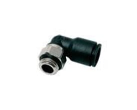 Parker vinkel 16mm, G3/8 til 3199 serien, fremstillet af sort teknisk polymer med metrisk og BSPP gevind.