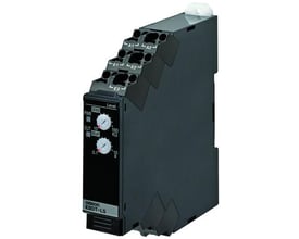 Omron niveauregulator 17,5 mm, model K8DT-LS, med justerbar resistans fra 10k til 100k Ohm og delay.