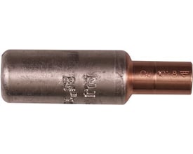 Elpress Al/Cu-samlemuffe AKS16-10 i bimetal til 16 mm² aluminium og 10 mm² kobber kabel med markeringer.