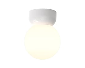 Astro Lighting Lyra Ceiling 180 er en hvid loftlampe med rund, lysende skærm og buet fatning.