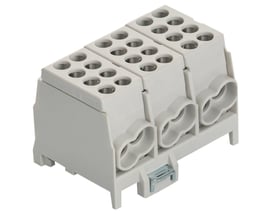 Grå HLAK klemme med 2 skruer pr. indgang, 3x 25mm² indgange og udgange, godkendt til 1000V.