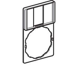 Isolert visning af Schneider Electric ZBZ33 skilteholderen i sort plast, fremhæver dens 30 x 50mm dimensioner og design for 22mm styreenheder.
