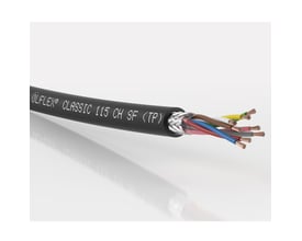Lapp Ölflex Classic 115 CH SF (TP) kabel med 6x2x0,75 mm ledere, sort med afskærmning og farvede ledere synlige.