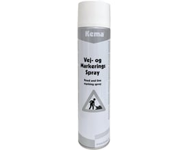 Kema Vej- og markeringsspray i hvid, med et advarselsskilt med en person, der arbejder med skovl, på dåsen.