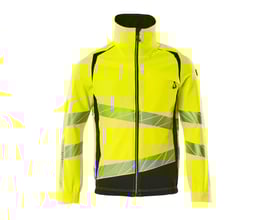 Mascot Hi-Vis jakke i gul og sort, str. 5XL, med skrå reflekser på front, ryg og ærmer og høj krave.