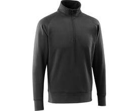 Mascot sort sweatshirt med lynlås i halsen og ribkanter ved ærmer og nederst.