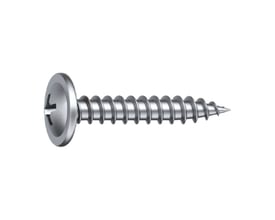 EJOT montageskrue på 4,2 x 19 mm med sølvfarvet udseende, spids, gevind og bredt hoved med krydskærv.