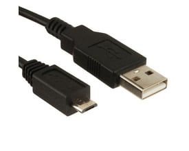 S Black USB 2.0 kabel med USB A han til Micro B han stik, 3 meter langt kabel på hvid baggrund.