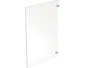 Ifö Showerama Art brusevæg, 900 x 2000 mm, med sølvfarvede beslag og klart glas på hvid baggrund.