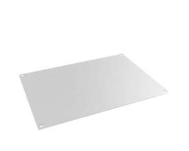 MTO Electric Safybox PBM-43 metal grundplade, 400x300x2mm, med fire monteringshuller på en hvid baggrund.