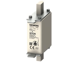Siemens SITOR sikring 3NE8 med bladkontakter, 6A, gR og 690V AC, vist fra siden.