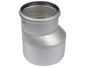 Blücher koncentrisk overgang i syrefast stål, 160mm indløb og 200mm udløb, isoleret på hvid baggrund.